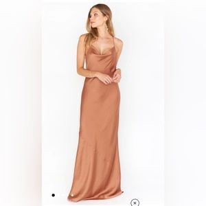 Show Me Your Mumu, Tuscany Maxi Slip Dress, Copper Luxe Satin, size XXS